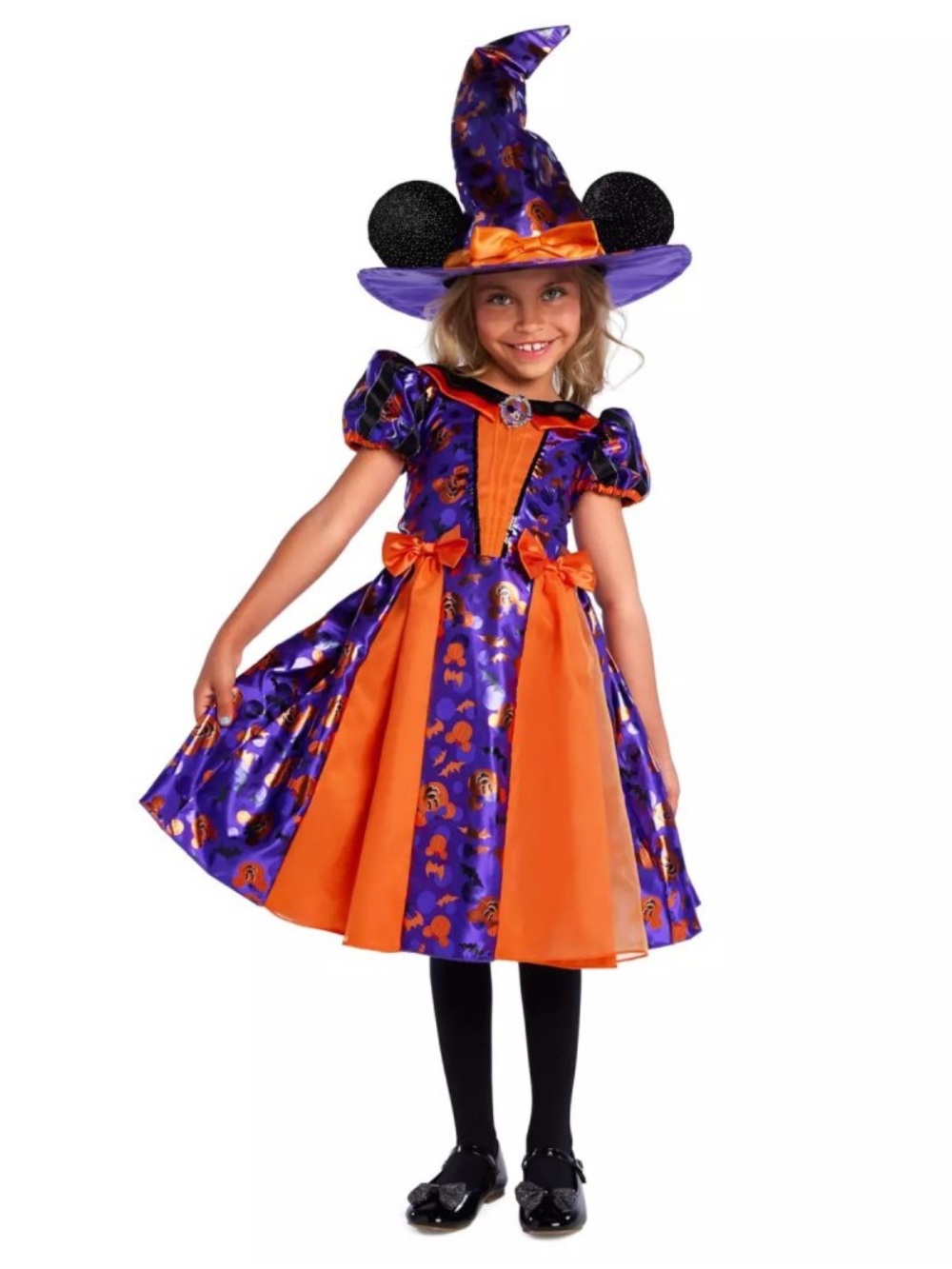 Disney Store Minnie Mouse Halloween Girl's Witch Costume Dress & Hat Pumpkin 4